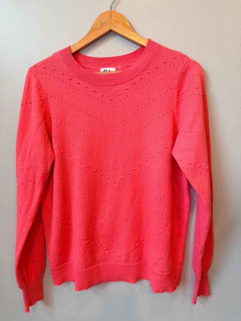 Pulse Pink Coral Pointelle Knit Sweater Pullover Sweater Cottagecore Size Large